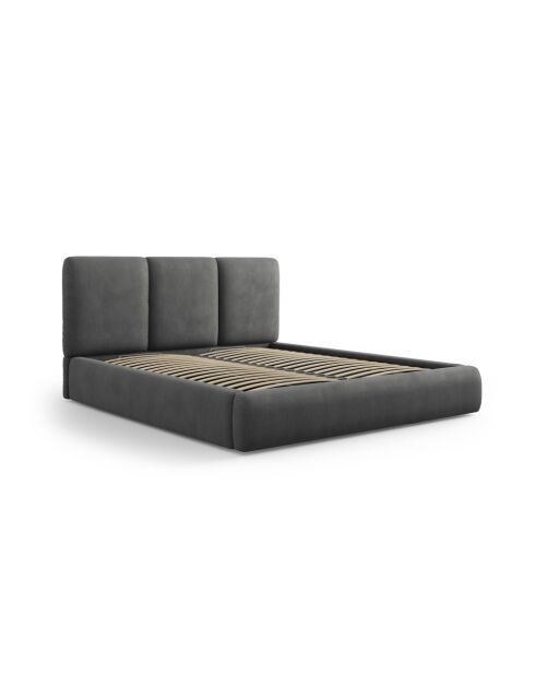 Brustbett mit Chenille-Kopfteil Bona dunkelgrau - 220x200x100cm