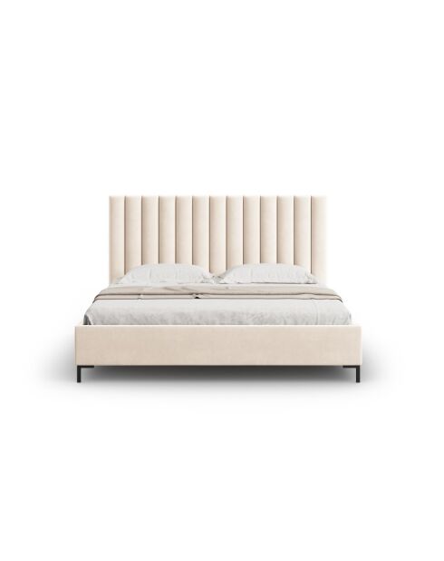 Lit Coffre Avec Tête de Lit en velours Apollo beige clair - 220x150x130cm