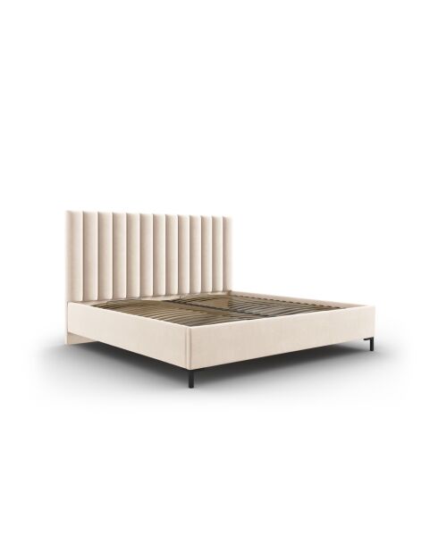 Lit Coffre Avec Tête de Lit en velours Apollo beige clair - 220x150x130cm