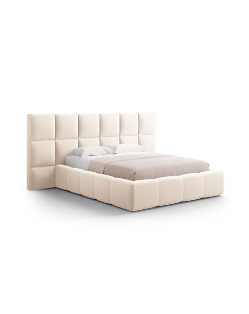 Lit Coffre Avec Tête de Lit en velours Double Isa beige clair - 230x200x125cm