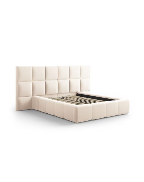 Lit Coffre Avec Tête de Lit en velours Double Isa beige clair - 230x200x125cm