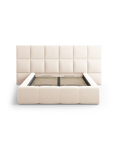 Lit Coffre Avec Tête de Lit en velours Double Isa beige clair - 230x200x125cm