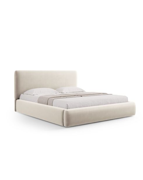 Colonel lichtbeige kofferbed met fluwelen hoofdeinde - 220x200x100cm