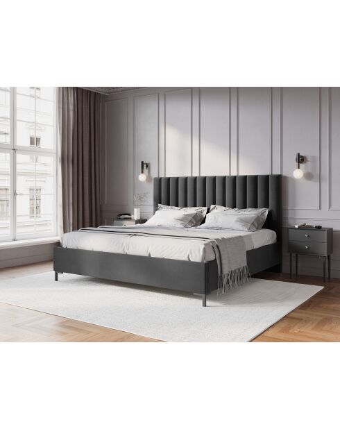 Stapelbed Apollo grijs met fluwelen hoofdeinde - 220x210x130cm