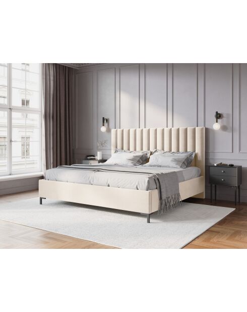 Apollo lichtbeige kofferbed met fluwelen hoofdeinde - 220x190x130cm