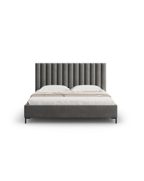 Lit Coffre Avec Tête de Lit en velours Apollo gris clair - 220x210x130cm