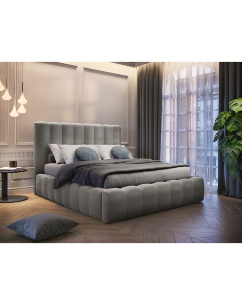 Brustbett mit Samtkopfteil Gina hellgrau - 230x185x125cm