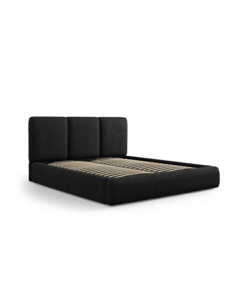 Lit Coffre Avec Tête de Lit en chenille Bona noir - 220x180x100cm