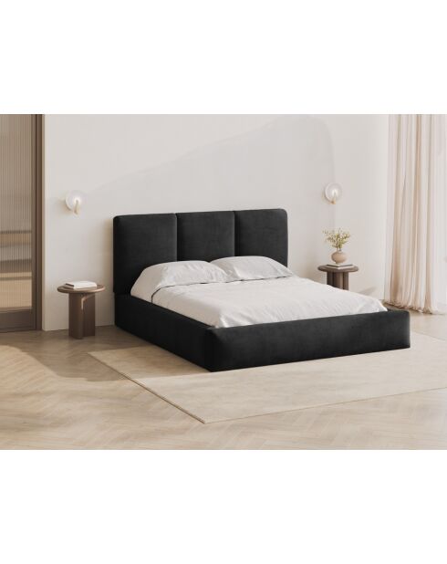 Lit Coffre Avec Tête de Lit en chenille Bona noir - 220x180x100cm