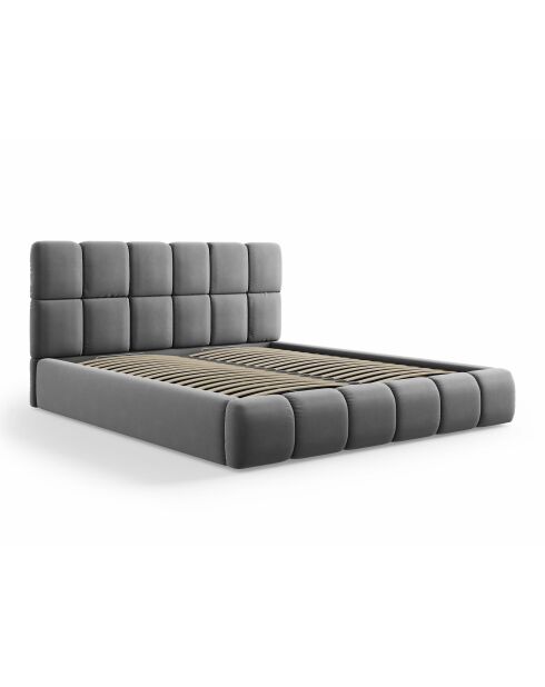Zuringrijs kofferbed met fluwelen hoofdeinde - 220x200x100cm