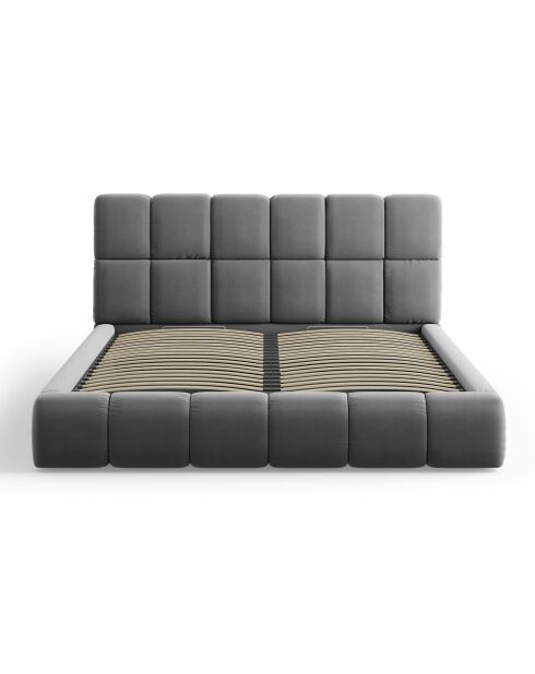 Zuringrijs kofferbed met fluwelen hoofdeinde - 220x200x100cm