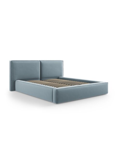 Arendal lichtblauw tweepersoons fluwelen bed met fluwelen hoofdeinde - 228x251x97,5cm