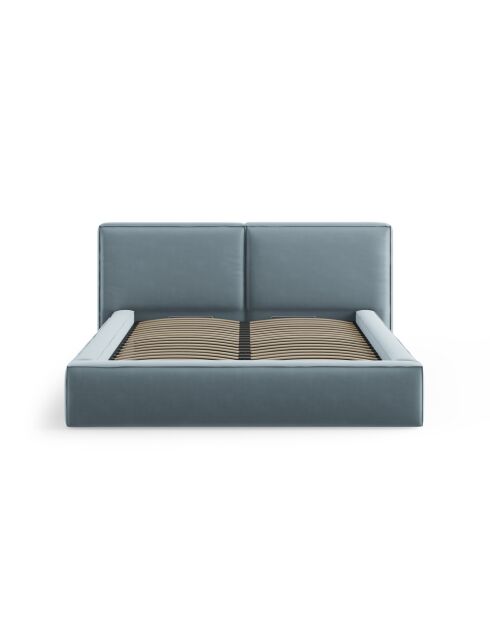 Arendal lichtblauw tweepersoons fluwelen bed met fluwelen hoofdeinde - 228x251x97,5cm