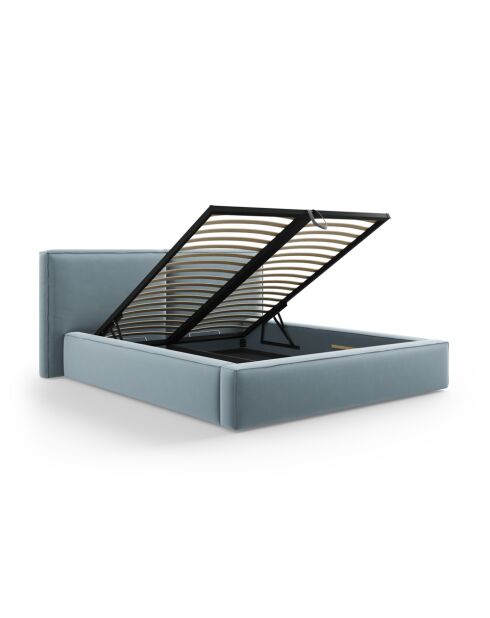 Arendal lichtblauw tweepersoons fluwelen bed met fluwelen hoofdeinde - 228x251x97,5cm