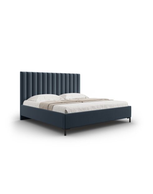 Lit Coffre Avec Tête de Lit en tissu structurel Apollo bleu foncé - 220x210x130cm