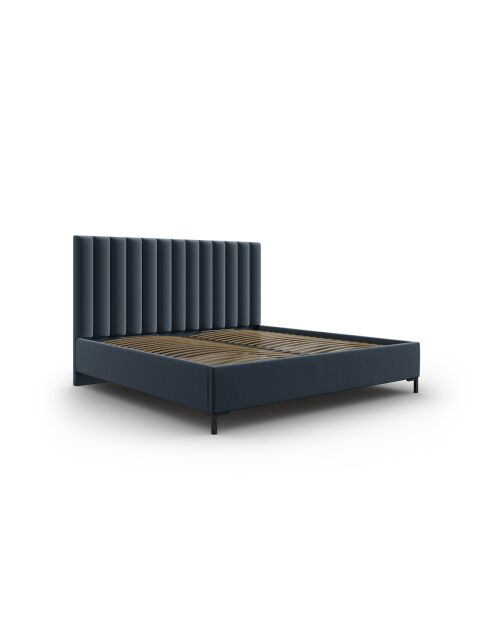 Lit Coffre Avec Tête de Lit en tissu structurel Apollo bleu foncé - 220x210x130cm