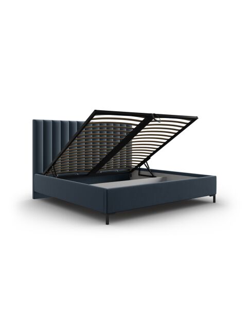 Lit Coffre Avec Tête de Lit en tissu structurel Apollo bleu foncé - 220x210x130cm