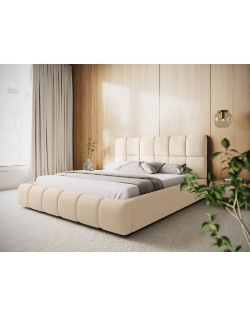 Sauerampfer-Kastenbett mit Chenille-Kopfteil, hellbeige, Sauerampfer — 220 x 200 x 100 cm