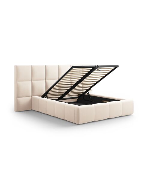 Lit Coffre Avec Tête de Lit en velours Double Isa beige clair - 230x250x125cm