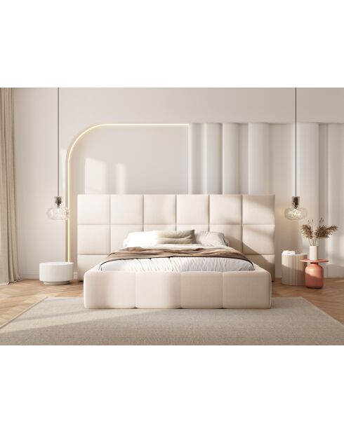 Lit Coffre Avec Tête de Lit en velours Double Isa beige clair - 230x250x125cm