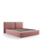 Arendal roze tweepersoons fluwelen bed met fluwelen hoofdeinde - 228x251x97,5cm
