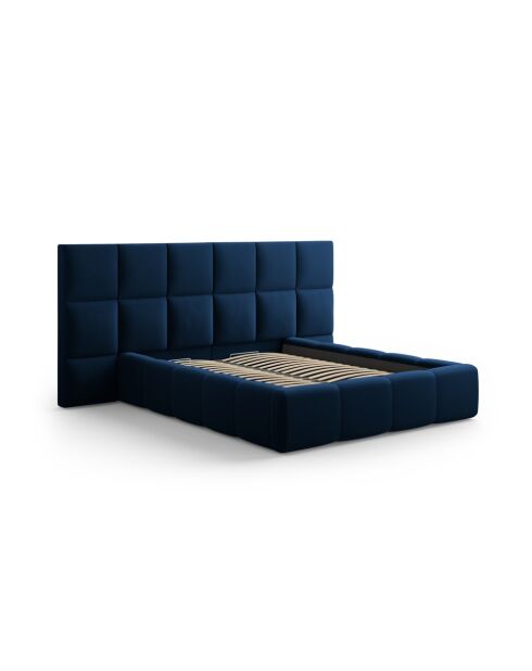 Lit Coffre Avec Tête de Lit en velours Double Isa bleu roi - 230x250x125cm