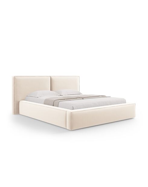 Lit Coffre Avec Tête de Lit en velours Double Arendal beige clair - 228x194x97.5cm