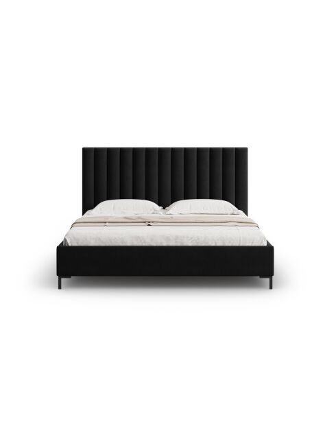 Lit Coffre Avec Tête de Lit en velours Apollo noir - 220x210x130cm