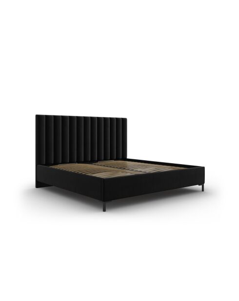 Lit Coffre Avec Tête de Lit en velours Apollo noir - 220x210x130cm