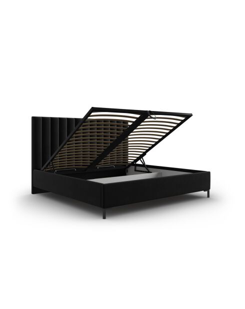 Lit Coffre Avec Tête de Lit en velours Apollo noir - 220x210x130cm