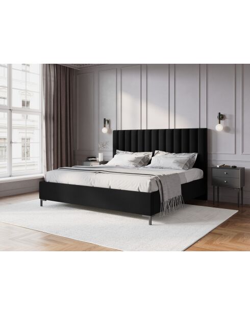 Lit Coffre Avec Tête de Lit en velours Apollo noir - 220x210x130cm