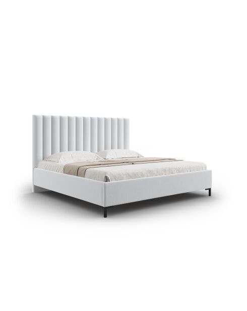 Apollo Kofferbed met hoofdeinde in koude lichtgrijze structuurstof - 220x170x130cm