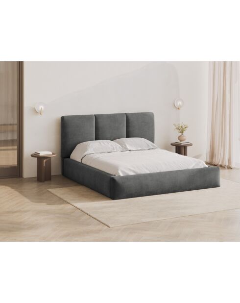 Brustbett mit Chenille-Kopfteil Bona dunkelgrau - 220x160x100cm