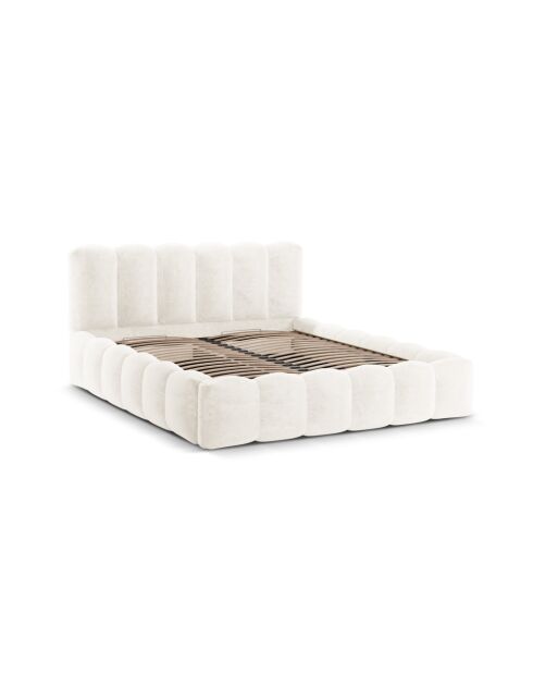 Brustbett mit Chenille-Kopfteil Senna hellbeige — 226 x 206 x 95 cm