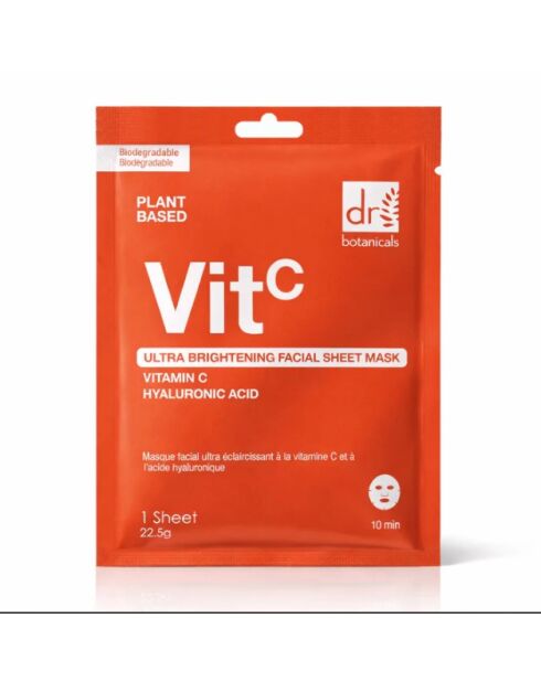 Masque visage ultra-éclaircissant Dr Botanicals à la vitamine C et à l'acide hyaluronique (paquet de 10)