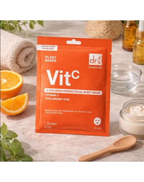 Masque visage ultra-éclaircissant Dr Botanicals à la vitamine C et à l'acide hyaluronique (paquet de 10)