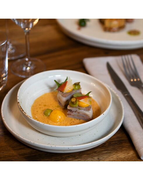 Lot 6 asiettes creuses ora en porcelaine beiges - D.15.5cm