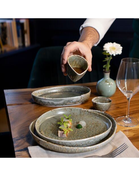 Lot 6 assiettes plates sigma en porcelaine vertes - D.23cm