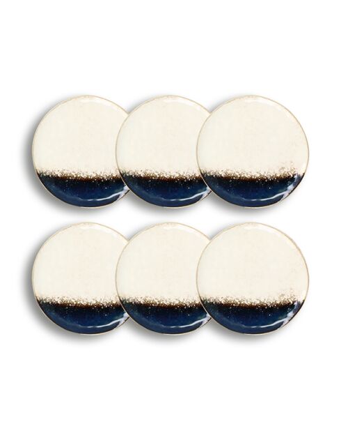 Juego de 6 platos llanos katanga de arenisca blanca y azul, 27,5 cm de diámetro