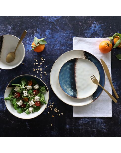 Juego de 6 platos llanos katanga de arenisca blanca y azul, 27,5 cm de diámetro