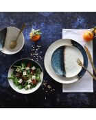 Juego de 6 platos de postre katanga de arenisca blanca y azul, 20,5 cm de diámetro