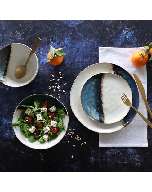 Juego de 6 platos de postre katanga de arenisca blanca y azul, 20,5 cm de diámetro