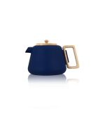 Viggo blauwe gietijzeren theepot met handvat, houten deksel - 50cl