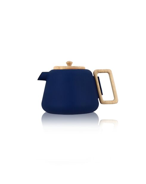 Viggo blauwe gietijzeren theepot met handvat, houten deksel - 50cl
