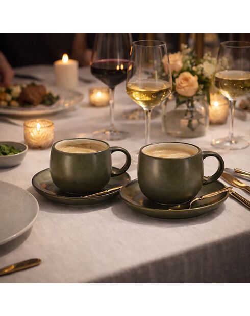 Lot 6 paire-tasse oli en grès vertes - 22cl