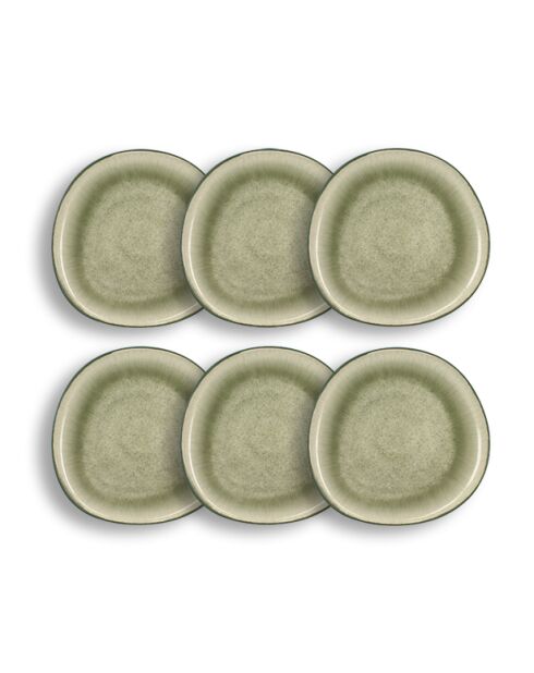 Set aus 6 olivgrünen Speisetellern aus Steinzeug, D.20,5 cm