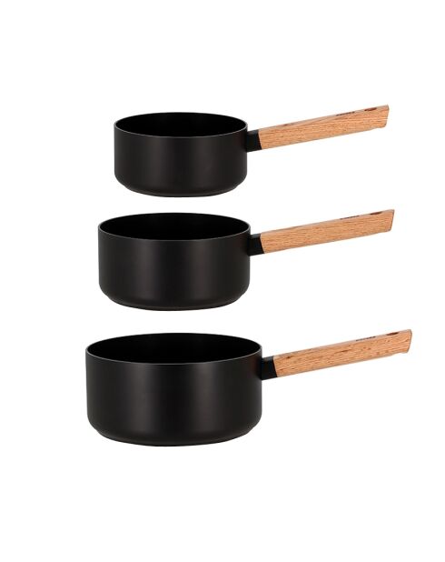Set mit 3 schwarzen Ector Pfannen aus Aluminium — 16/18/20 cm