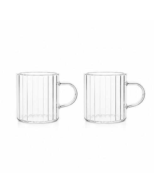 Lot 2 tasses leia en verre borosilicate tranparentes avec anse -10cl