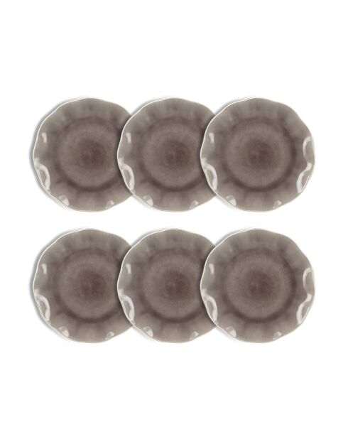 Juego de 6 platos llanos Nova blancos y morados en gres de Parma, 26,6 cm de diámetro