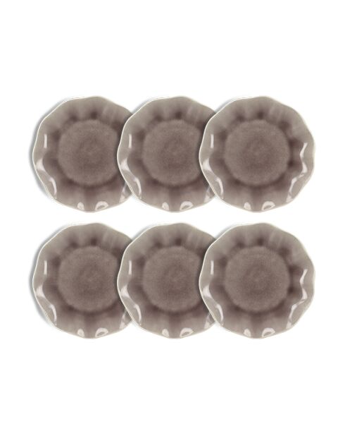 Juego de 6 platos de postre Nova blancos y morados en gres de Parma — D.21,7 cm